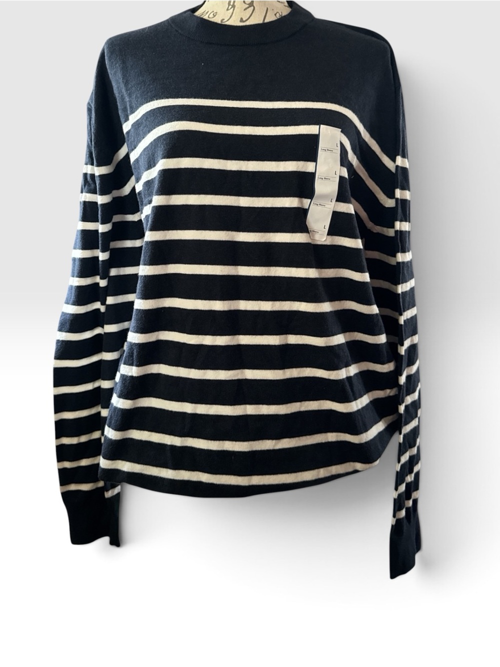 Goodfellow & Co Classic Navy and White Striped Crewneck Sweater Sz L